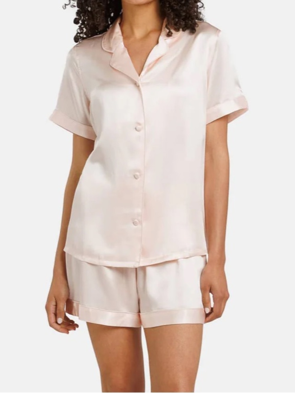 Fishers Finery Women's 100% Mulberry Silk Short Sleeve Pajama Set Petal Pink S